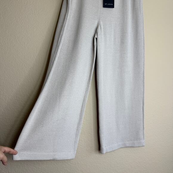 St John Luxe Knit Wide Leg Pants Size 16 Alabaster Wool Blend NWT $395 Neutral - Picture 10 of 11